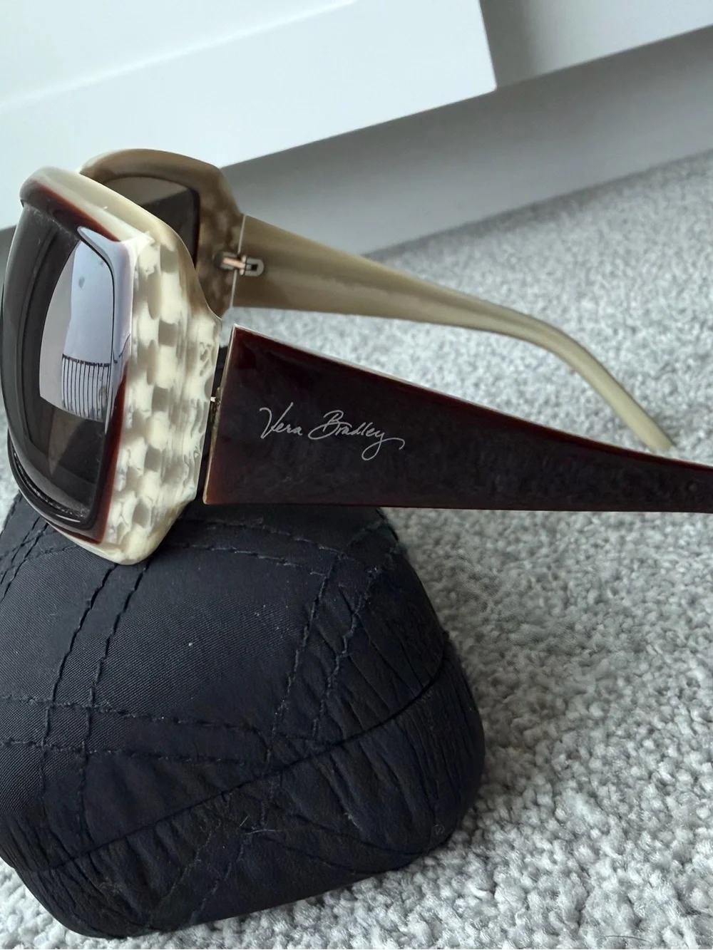 Title: Vera Bradley Oversized Square Sunglasses Brown & Ivory Tortoise, Case